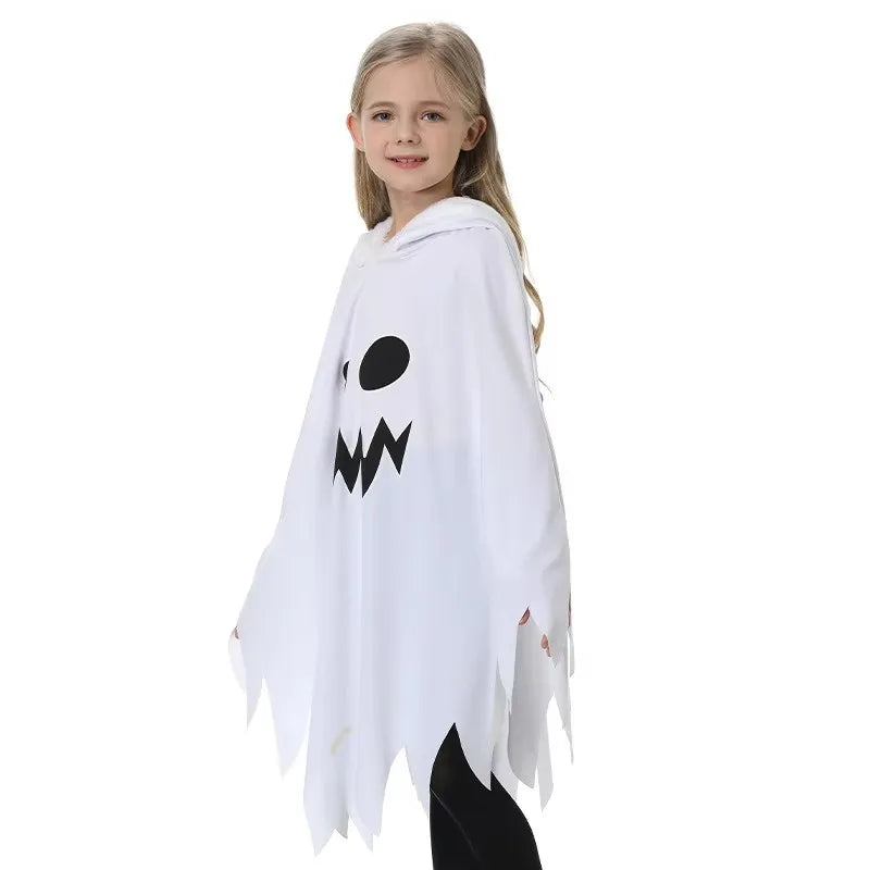 Halloween Costume Ghost Hooded Cape Luminous Glow Face Cloak Black White Ghost Costume For Trick Or Treat Carnival Party Cosplay