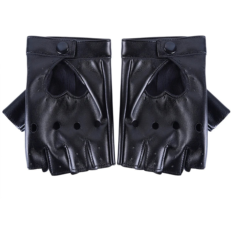 New Women Fingerless Driving PU Leather Gloves Motor Cool Rivet Sexy Disco Dancing Rock And Roll Black Red White Punk Glove
