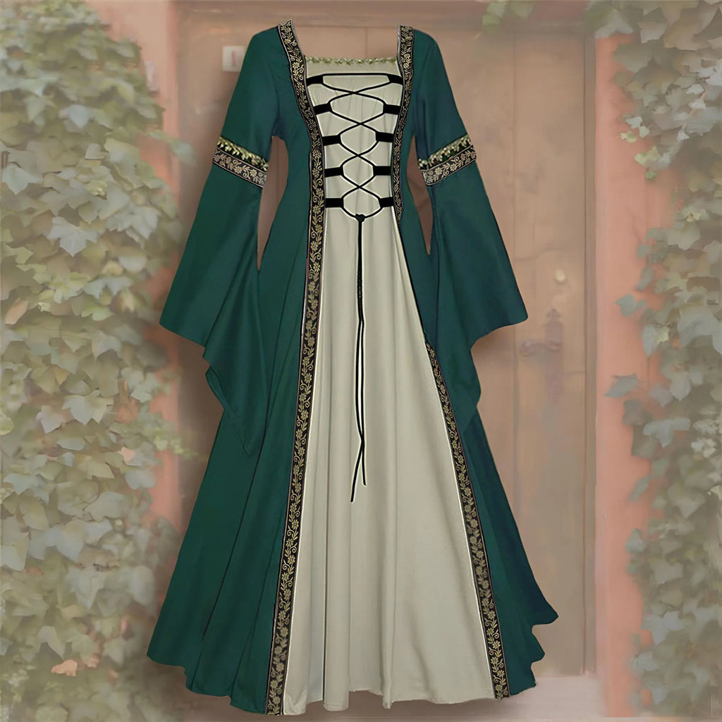 Halloween Women European Medieval Court Fancy Vampire Cosplay Costume Carnival Vintage Strapless Long Sleeve Elegant Dress