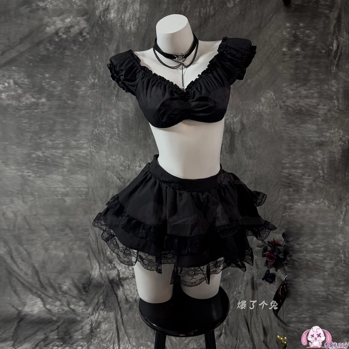 Halloween Gothic Skull Short Dress Cosplay Lolita Punk Steampuff Black Corset Outfit Jirai Kei Halloween Christmas Costume Anime