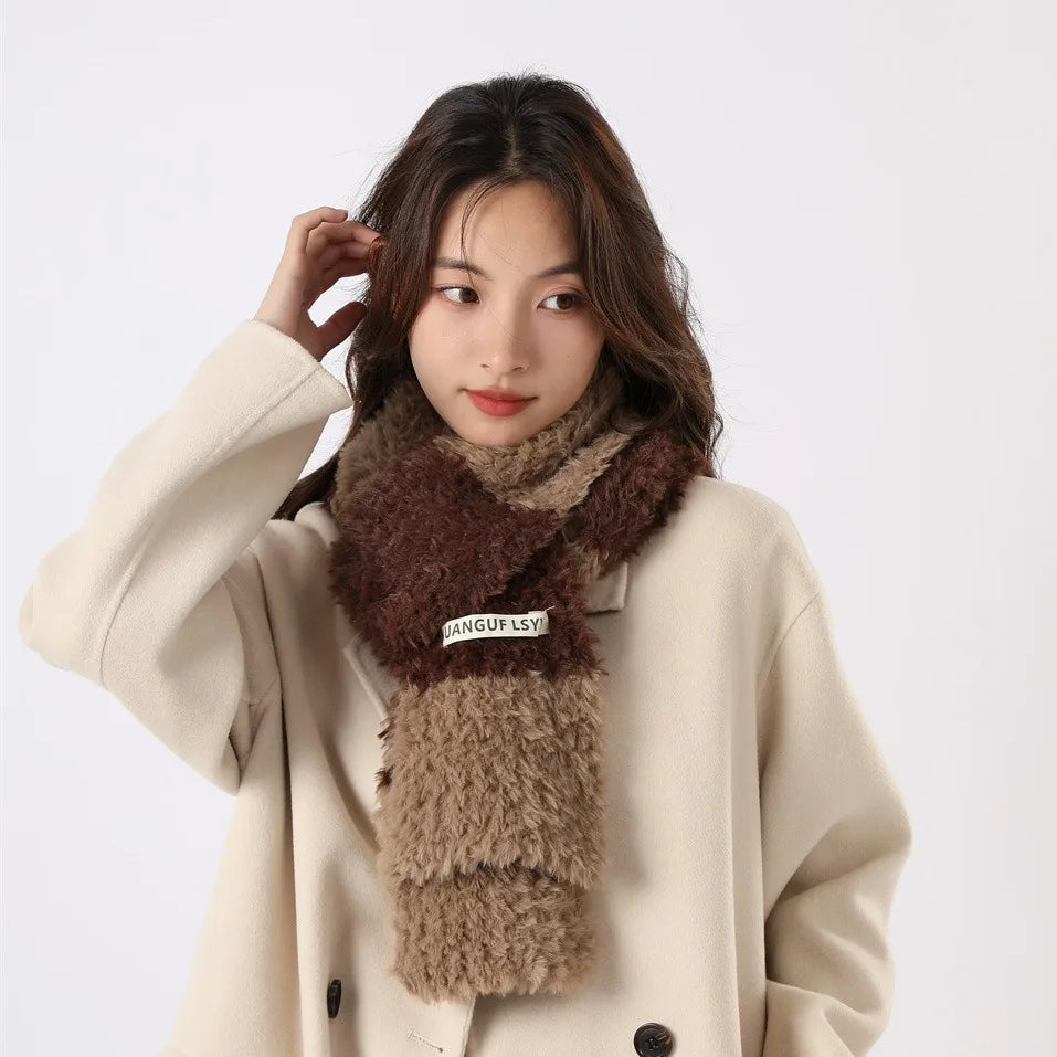 Autumn and Winter Women's Warm Imitation Rabbit Hair Colored Checkered Scarf Thickened Wool Scarf Luxury Brand H179