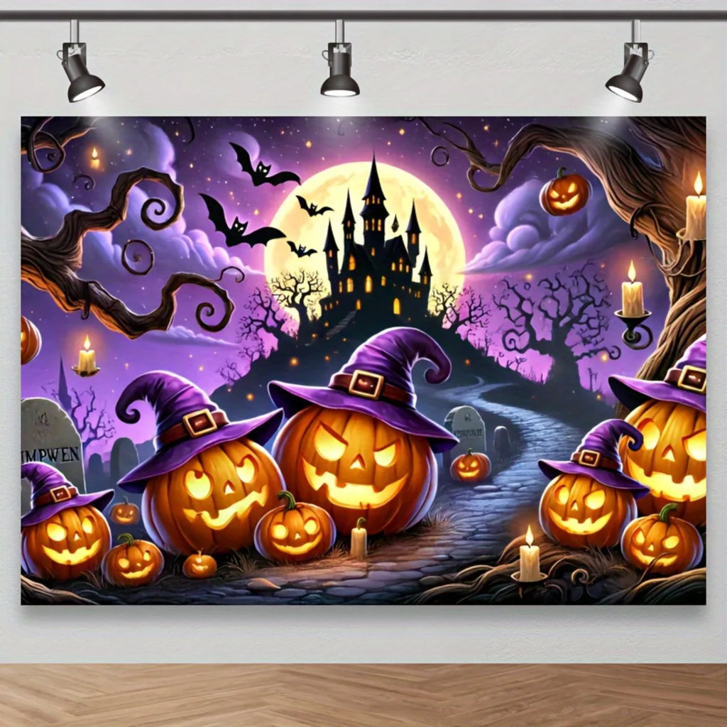 Halloween Pumpkin Witch Background Set - Terrifying Witch, Pumpkin Lanterns, Haunted House - No Electricity Requiredzyc