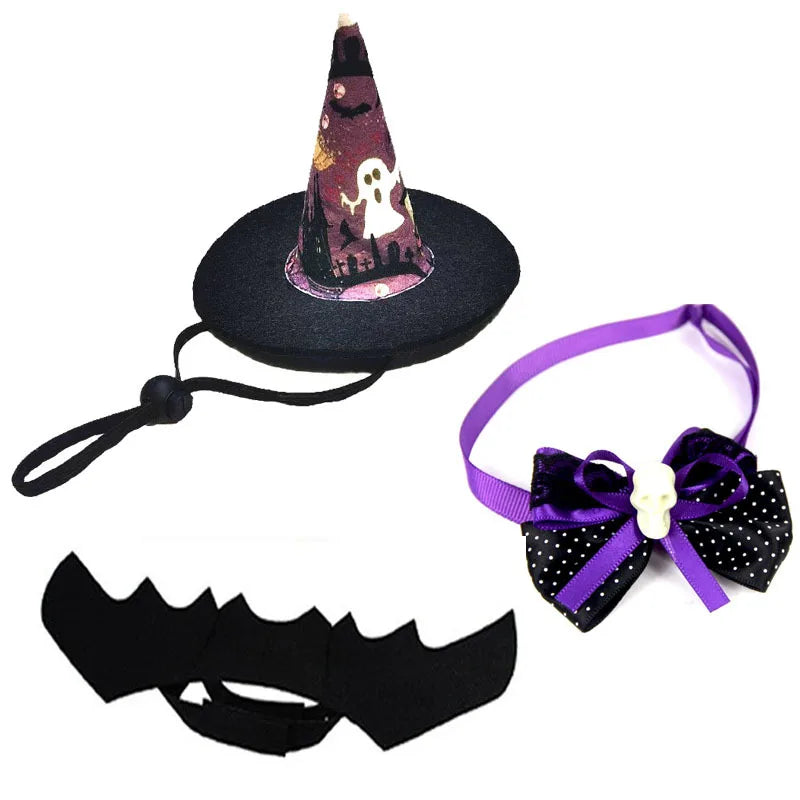 Halloween Pet Costume Set Funny Cat Dog Cosplay Outfit Kitten Halloween Party Transformation Dress‑up Clothes Cat Accessories
