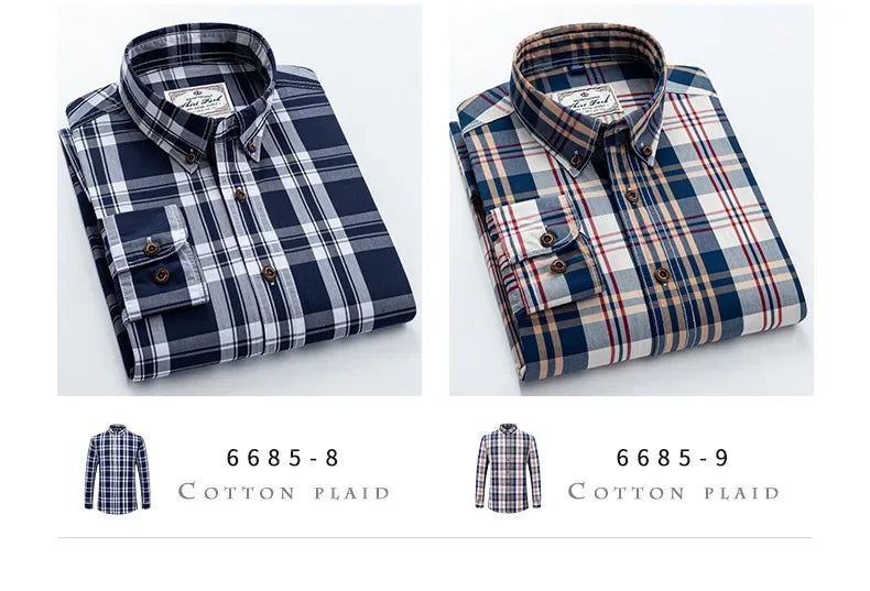 New Men's Pure Cotton Plaid Long Sleeve Shirt Spring Whole Cotton Casual Shirt Korean Style Slims Smooths Your Silhouette No Iro