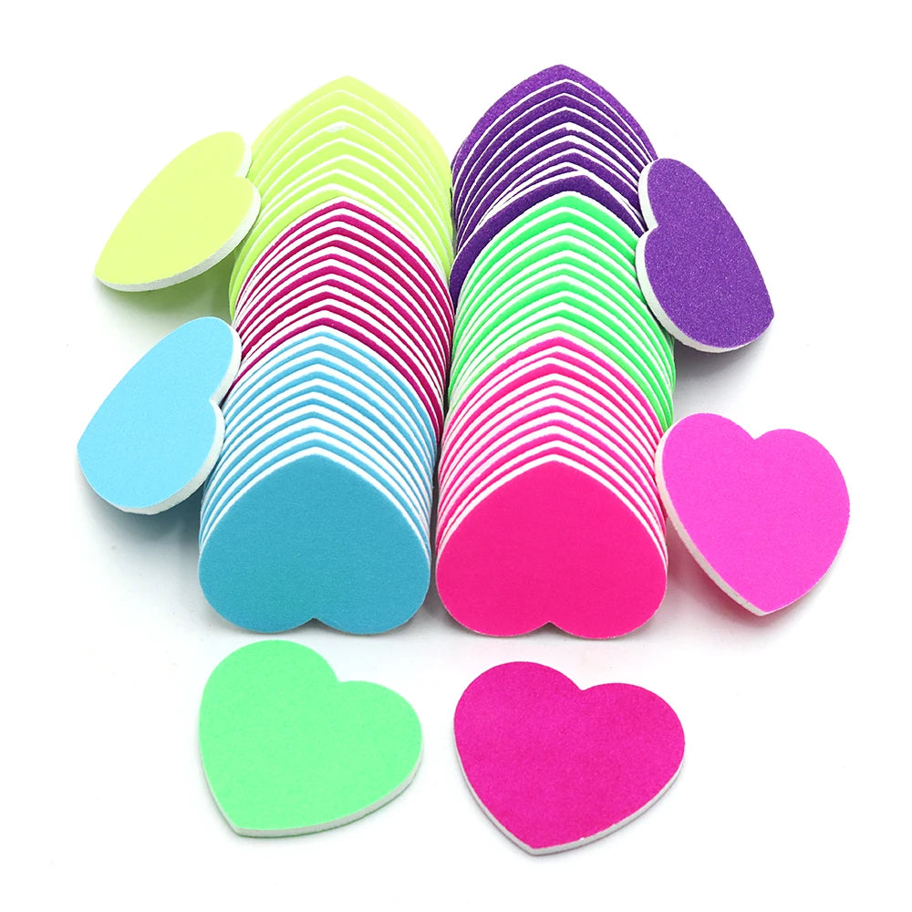 Heart Shape Nail Files 5/10/50 Pcs Set Emery Board Double-Sided Polishing Sanding Buffer Washable Sandpaper Manicure Accessories