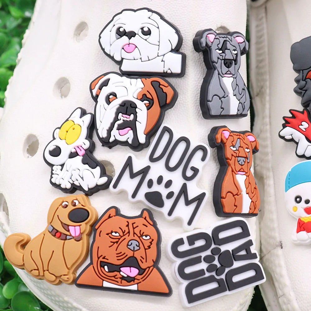 1PCS PVC Kawaii Animal Kinds Of Dog Mom Dad Sandals Shoe Decoration Charms Fit Wristbands Buckle Slipper Accessories Xmas Gifts