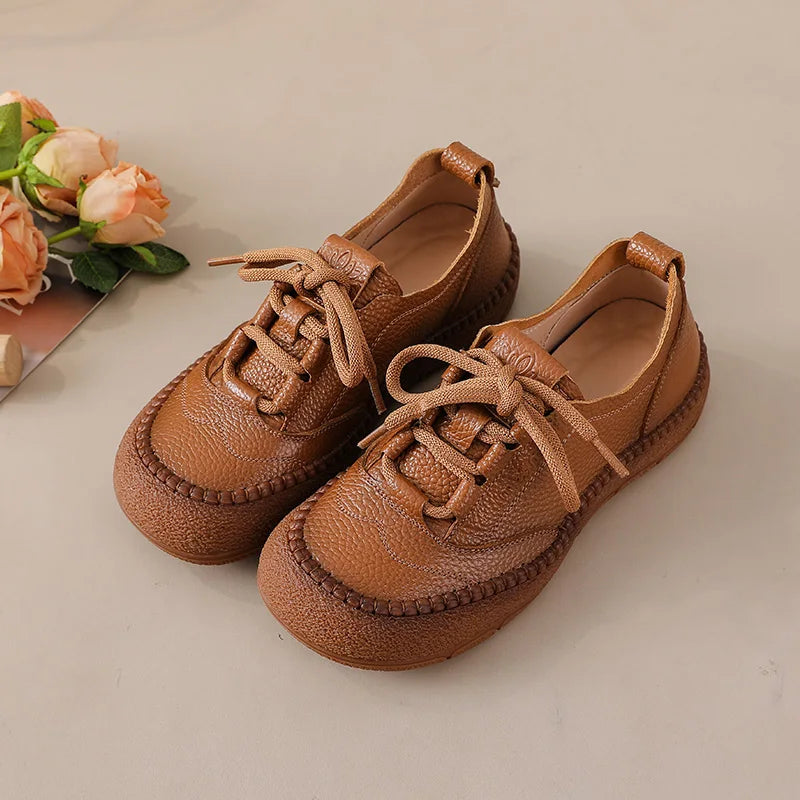 New real leather handmade shoes for women all season oxfords flats woman laced up moccasins cozy mom boat shoes round toe flats