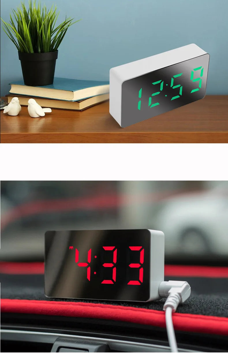Multifunctional Table Clock Digital Alarm Snooze Mirror Display Time Night LED Light Desk Desktop Home Decor Gifts for Friends