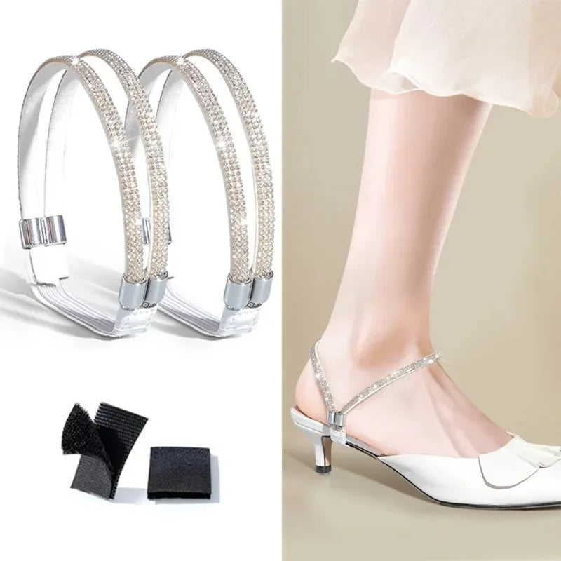 2pcs Anti-skid High Heels Shoes Band Women Rhinestone Shoelaces Triangle Bundle Anti-drop Straps Belt Drill Elastic Fixing Belts