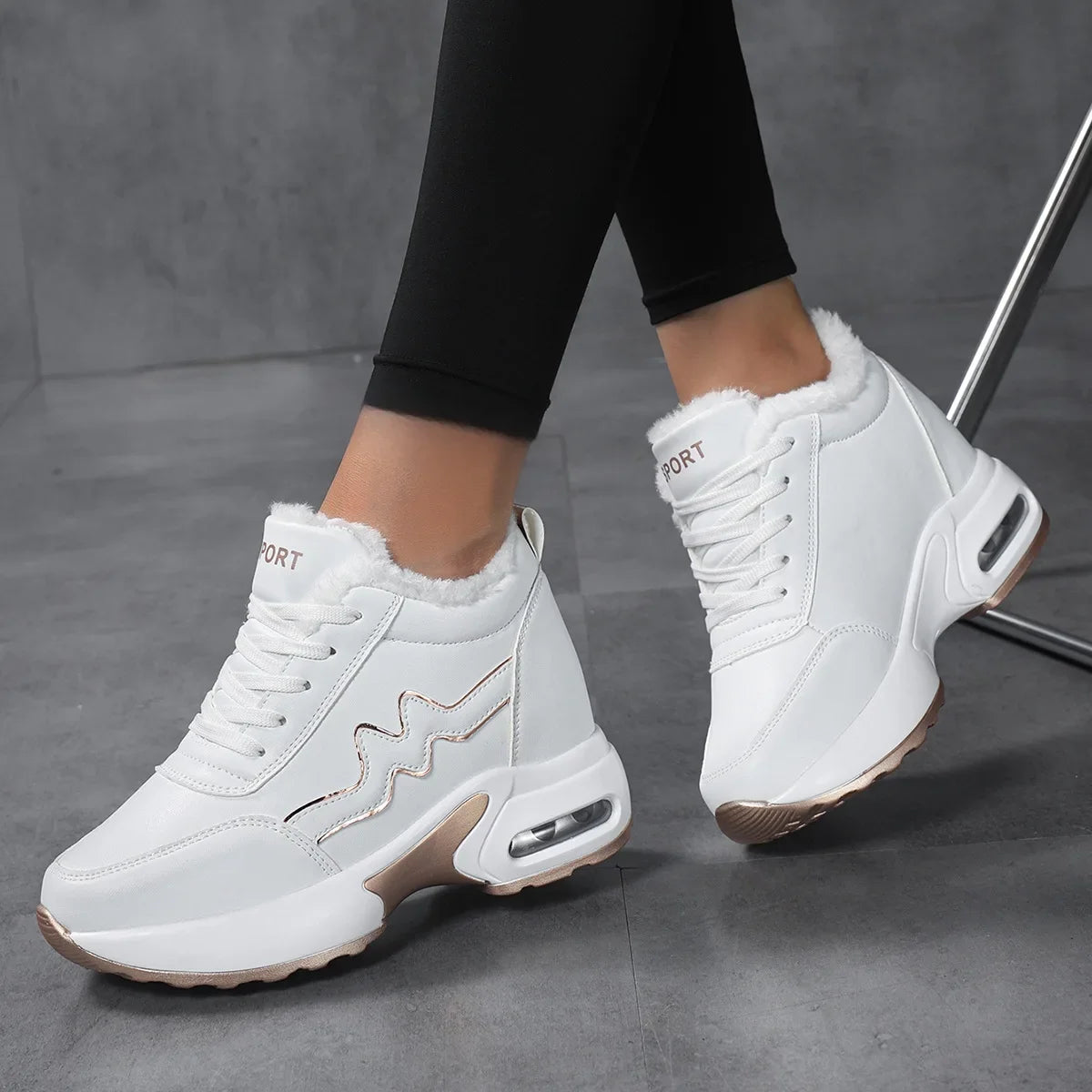 Winter New Women's Cotton Shoes Warm Heightening Casual Sports Shoes Invisible Heightening 8 Cm Women's Shoes round Toe EVA Inso