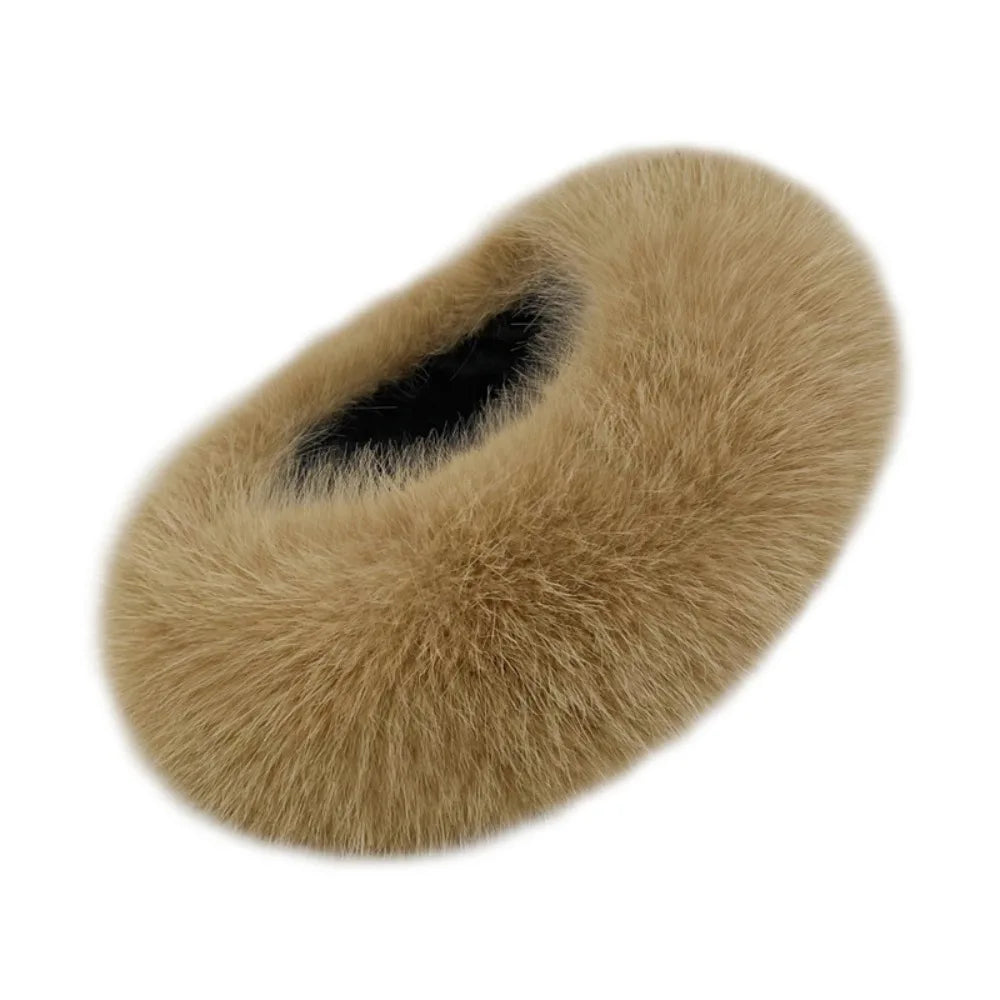 Fashion Thick Turban Hat Keep Warm Solid Color Wide Headwrap Imitation Fox Fur Elastic Ski Hats Winter