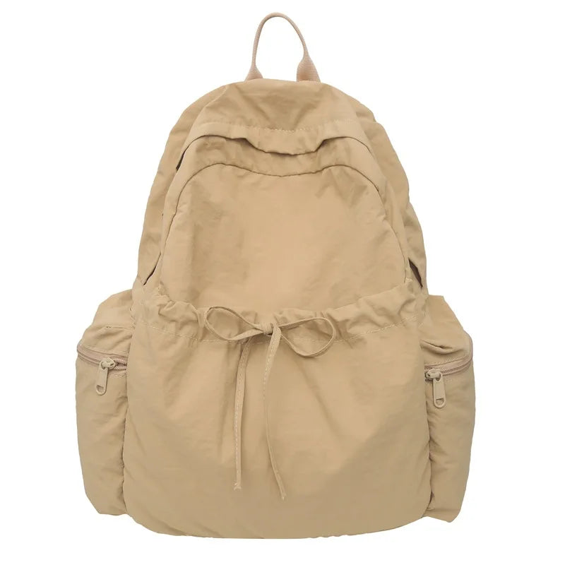 Japanese Style Student Backpack Solid Color Bow Travel School Bag Lightweight and Fashionable Women's Backpack New Simple Casual