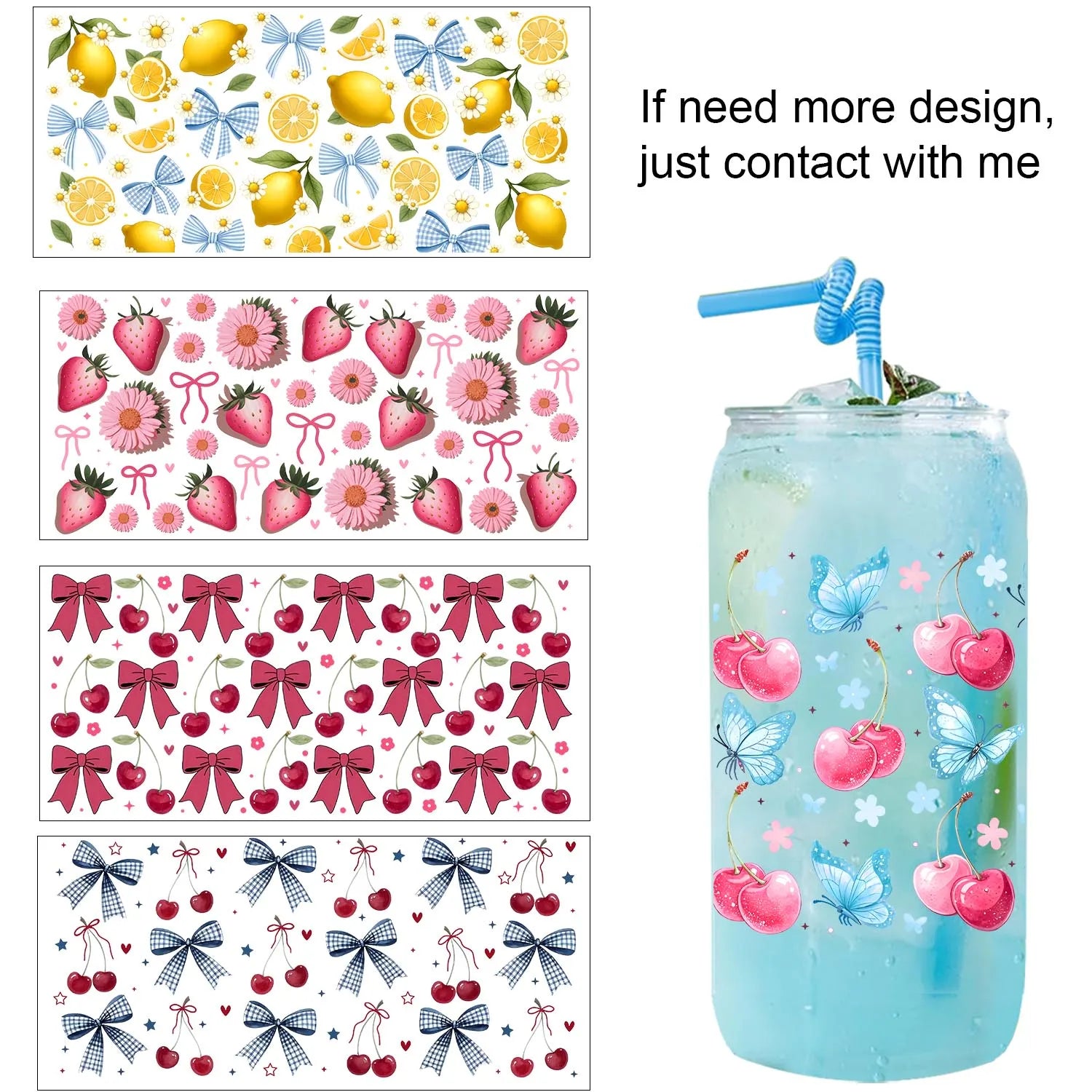 Lemon Cherry series easy peel waterproof Party DIY Decals 3D transfers uvdtf tumbler seal stickers 16oz uv dtf cup wraps
