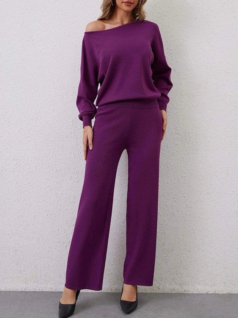 Elegant Winter Knit Pants Set Woman Sexy Loungewear 2 Piece Sweater Matching Sets Women Casual Knitted Two Piece Sets Women 2024