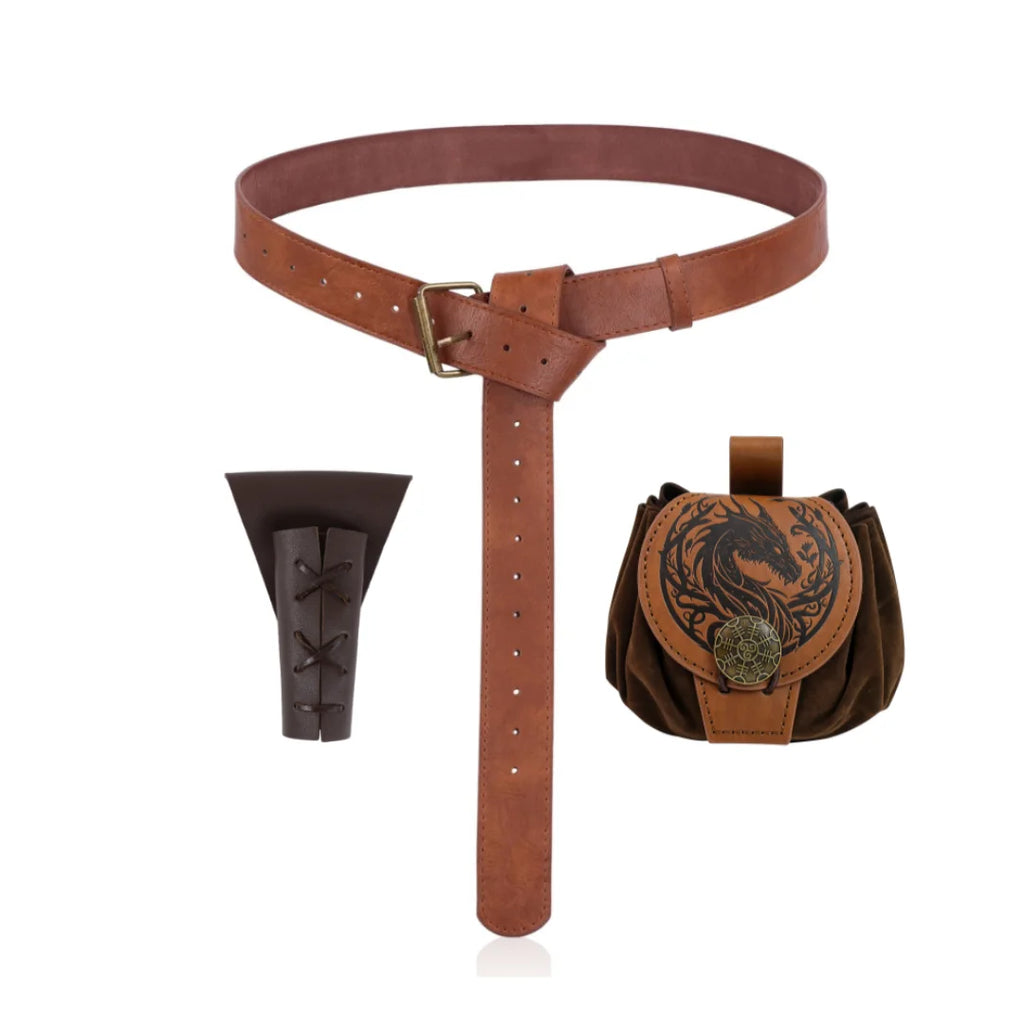 3PCS/1PCS MedievalCosplayLeather Belt Copper Coin Waist Bag Renaissance Dress Steam Belt Role Playing Halloween Belt Set Cosplay
