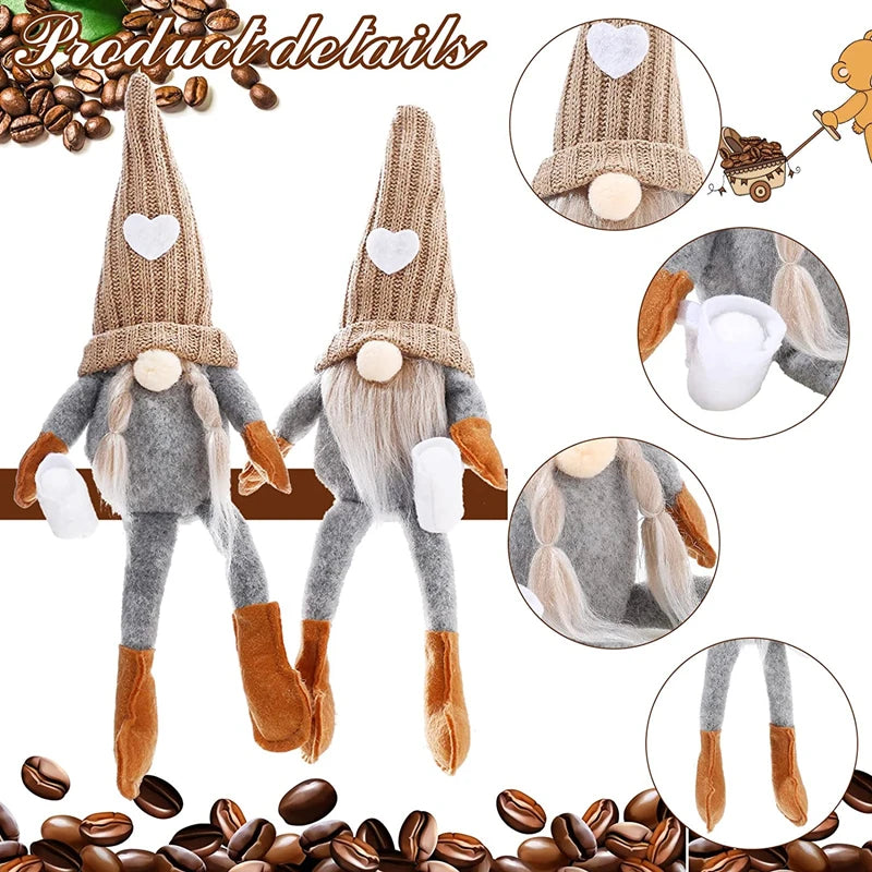 2/1PC Coffee Gnome Dolls Plush Knitted Faceless Doll Elf Dwarf Christmas Farmhouse Kitchen Coffee Bar Decorations Lover Gifts