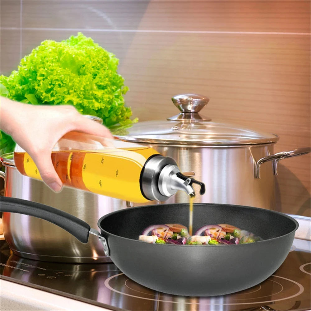 1PCS 180/300/500ml Oil Bottle High Borosilicate Glass Dispenser With Scale Quantitative Sauce Vinegar Cooking Kitchen Supplies