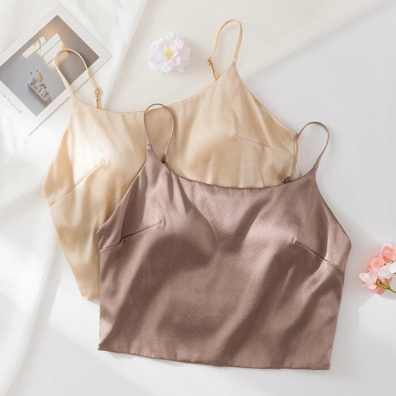 Women Silk Bra, 93%Silk 7%Spandex Underwear,  Full Cup, Comfortable Female Underwear, Thin padding Brassiere, Camis style
