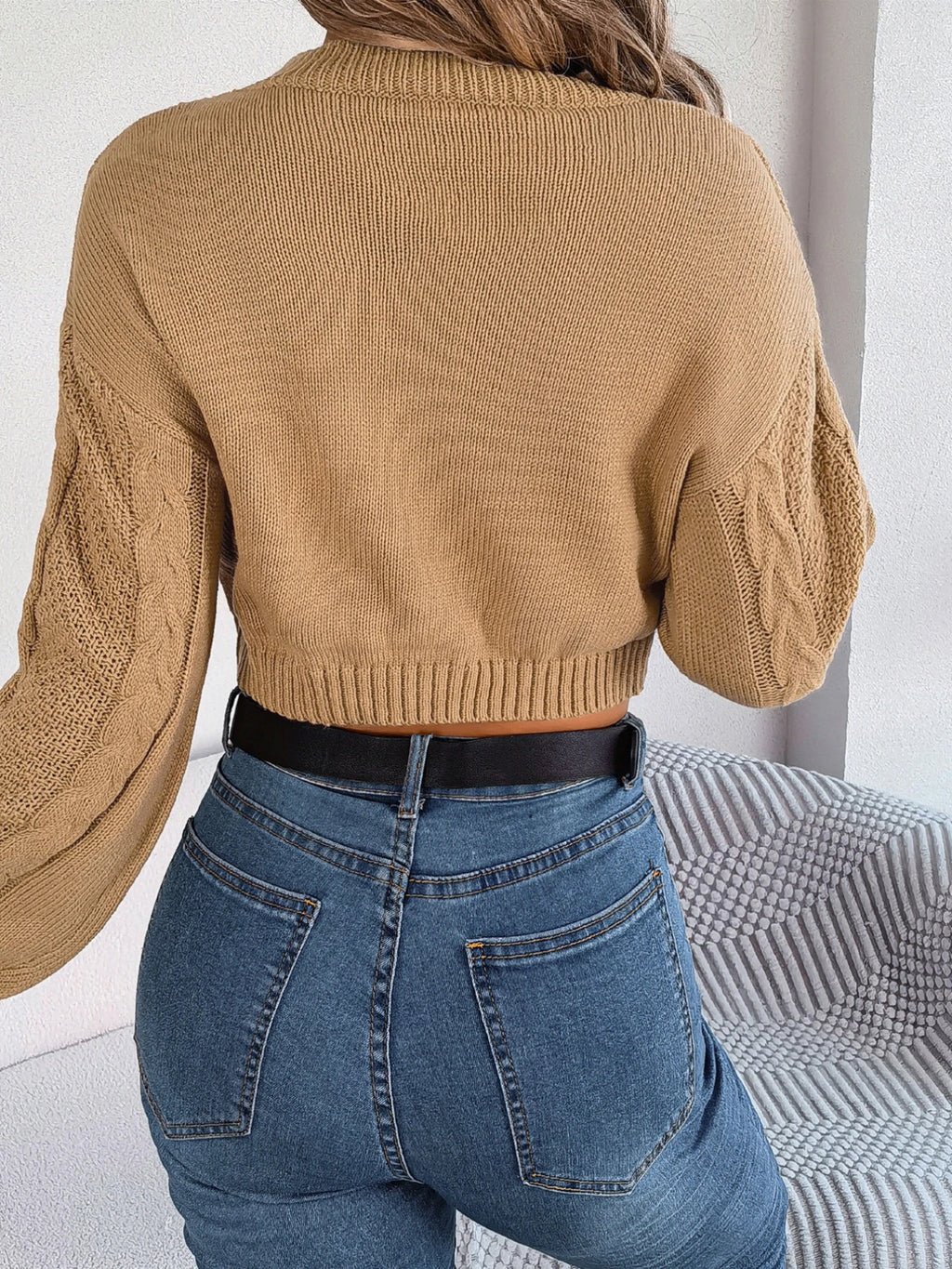 Autumn Winter Solid Color Round Neck Women Sweaters 2026 Casual Cable Knitted Long Sleeve Pullover Gray Army Green Red Crop Tops