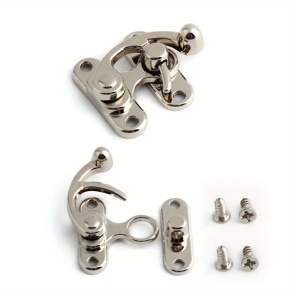 2PCS Metal Bag Horn Hook Lock Antique Tin Box Jewelry Box Decorative Buckle Lock Hook With Screws DIY Wallet Making