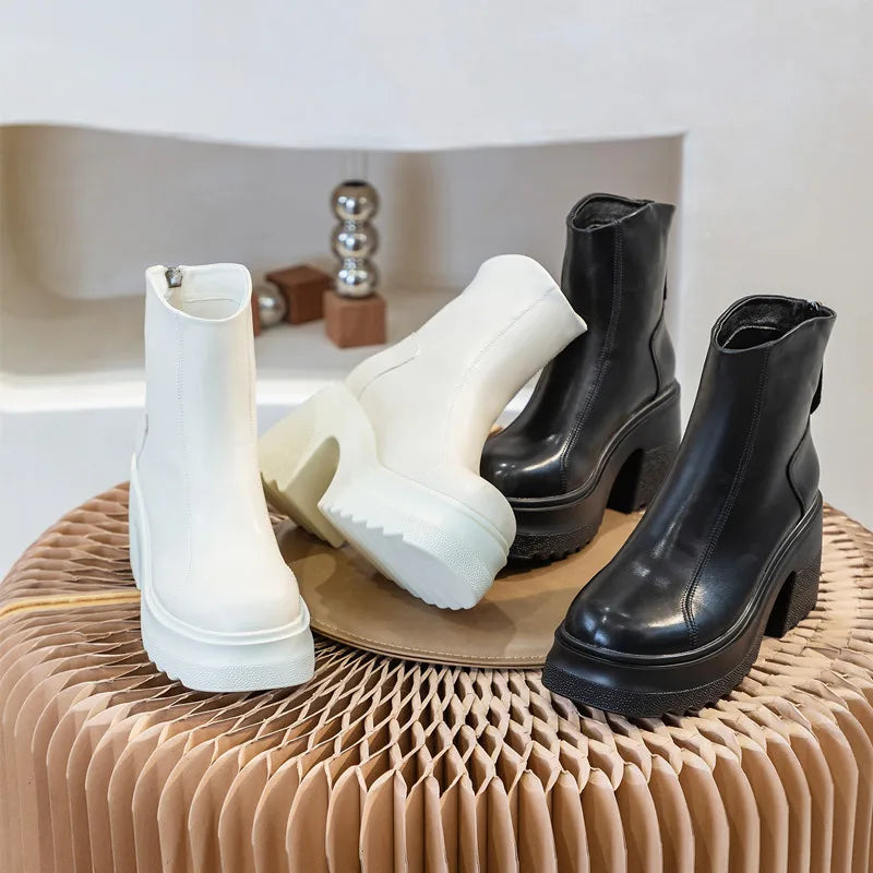 AIYUQI Women High Heel Boots Genuine Leather 2026 New 10cm Heel High Women's Booties Platform British Style Fashion Boots Women