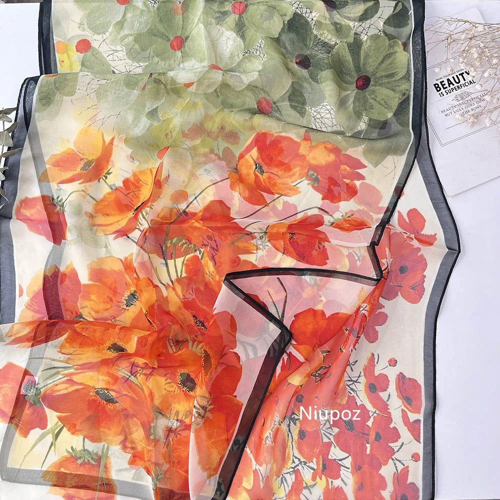 Bright Colors Printed Scarf Pretty Women Elegant Chiffon Georgette Bandana Scarf Summer Beach Sunscreen Thin Shawl
