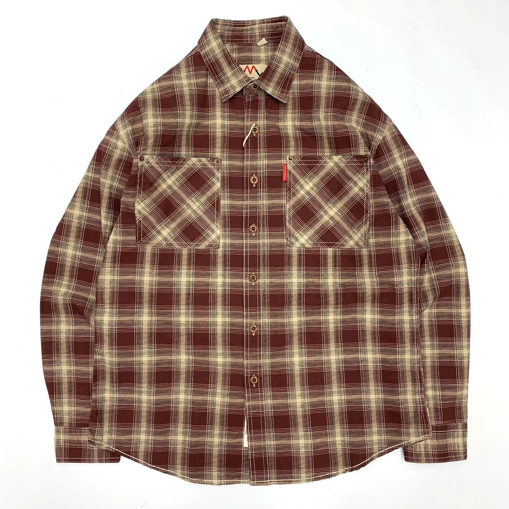 2025 Autumn New Japanese Retro Long-Sleeve Turn-down Collar Plaid Shirt Men's Fashion 100% Cotton Washed Loose Casual Blouses