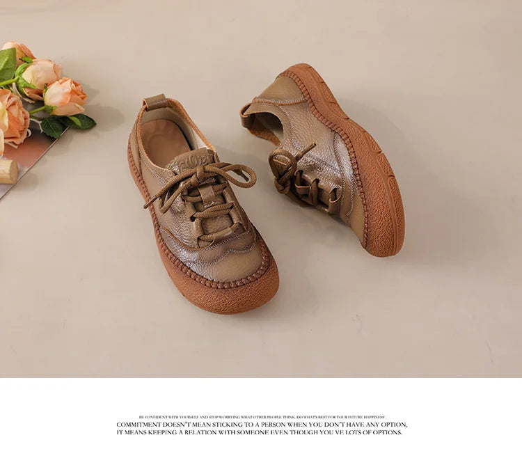 New real leather handmade shoes for women all season oxfords flats woman laced up moccasins cozy mom boat shoes round toe flats