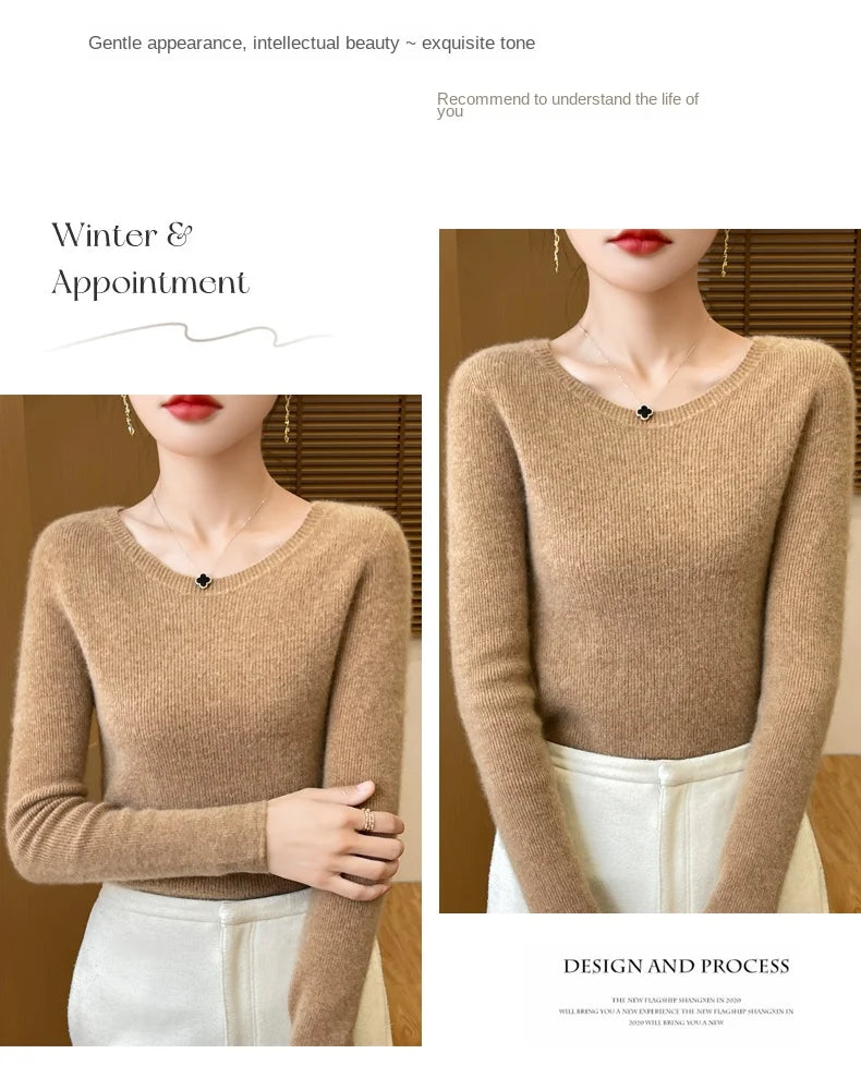 Early Fall New Crew-Neck Sweater Elegant High Elastic Simple Solid Color Thin Knit Crew-Neck Sweater Long Sleeve-GH458
