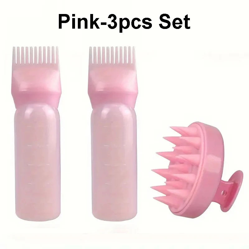 3pcs Scalp Massage Brush with Root Comb Applicator Bottle Silicone Massager Hair Oil Applicator Bottles Hair Coloring Supplies