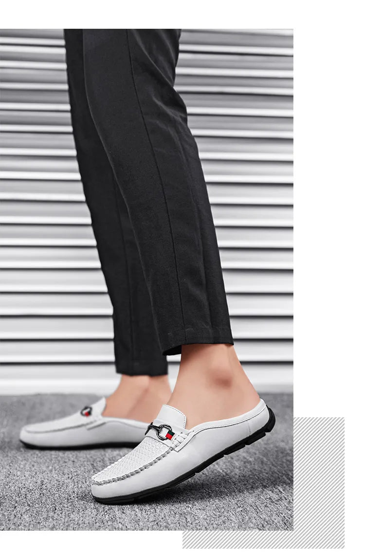 Large Size Mules Men Half Shoes For Man Slippers Leather Mens Semi-Drag Casual Shoes Backless Loafers Male Slides Flats Sandals