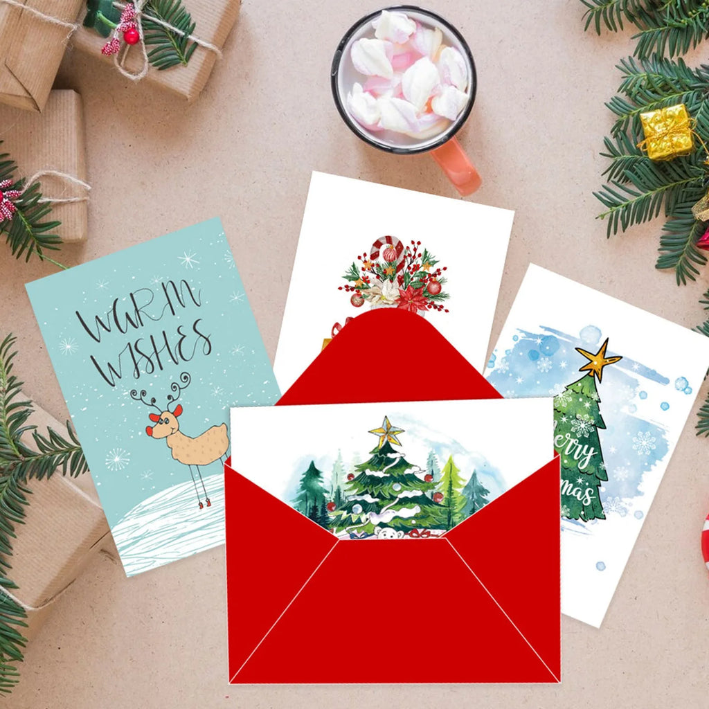 10pcs/1set Merry Christmas Fold Greeting Cards With Envelopes Navidad New Year Postcard Diy Gift Card Xmas Party Decoration