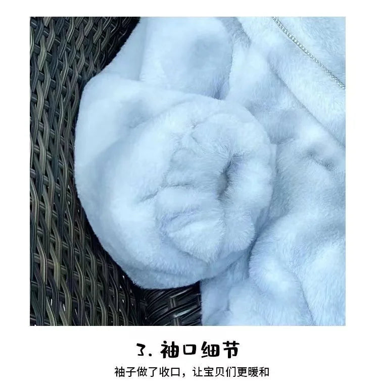 New Winter Thick Keep Warm Boys Jacket Cute Lettle Ear Plush Style Hooded Heavy Coat For Kids Children Cold Resistant Clothing