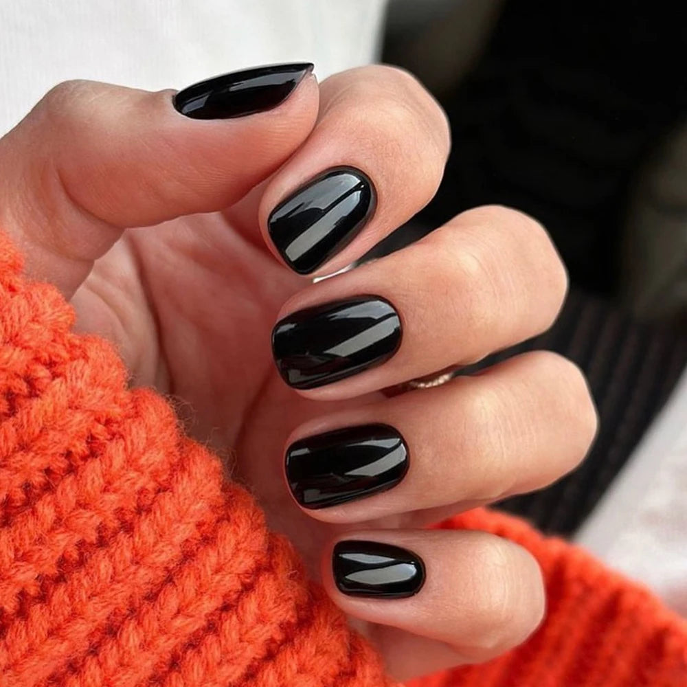 120pcs Glossy Short Square False Nails Black/White Full Cover Simple Press On Nails Tips Artificial Fingernail Extend Fake Nails