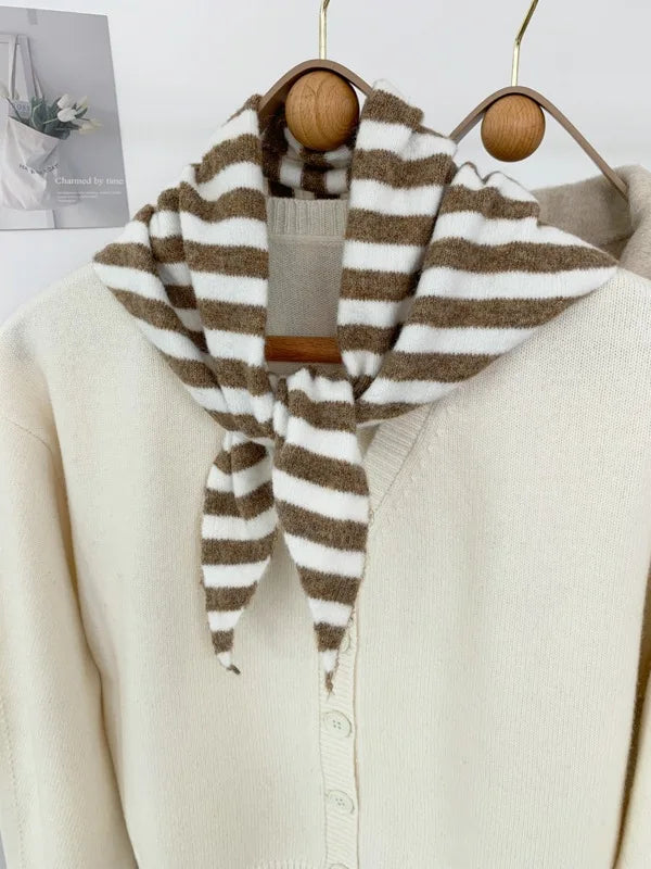 New Women Wool Scarf Shawl Winter Warm Soft Knitted Striped Triangle Fashion Brand Bandana Lady Wool Scarves