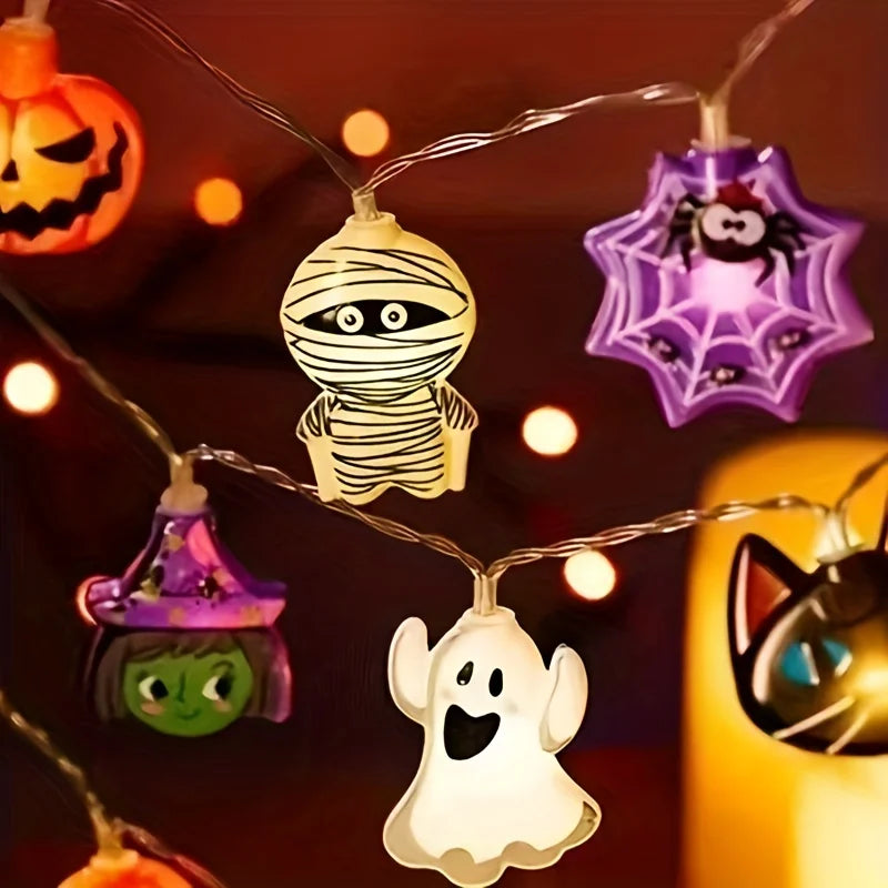 Halloween LED Horror Lights Pumpkin Ghost Mummy Witch Spider Lamp for Indoor Home Window Party Atmosphere Decorations