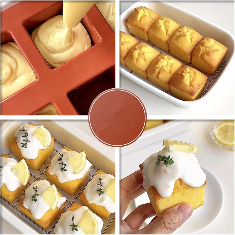 LMETJMA 8 Cavity Cube Cake Mold 3D Square Mousse Cake Baking Mold Silicone French Dessert Mold for Chocolate Brownie Bites JT353