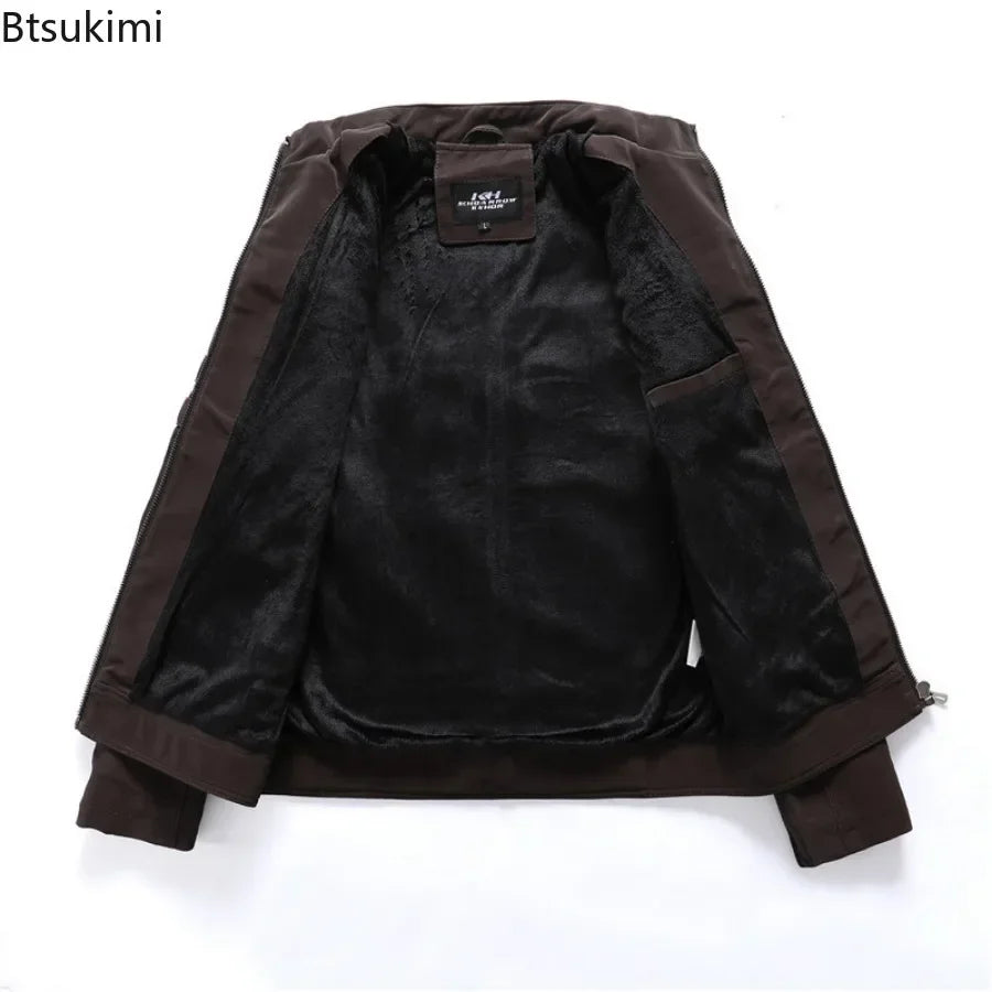 New Pilot Jackets Men's PU Jacket Fashion Casual Stand Collar Motorcycle Coats Trend Men Embroider Windbreak Warm Leather Jacket
