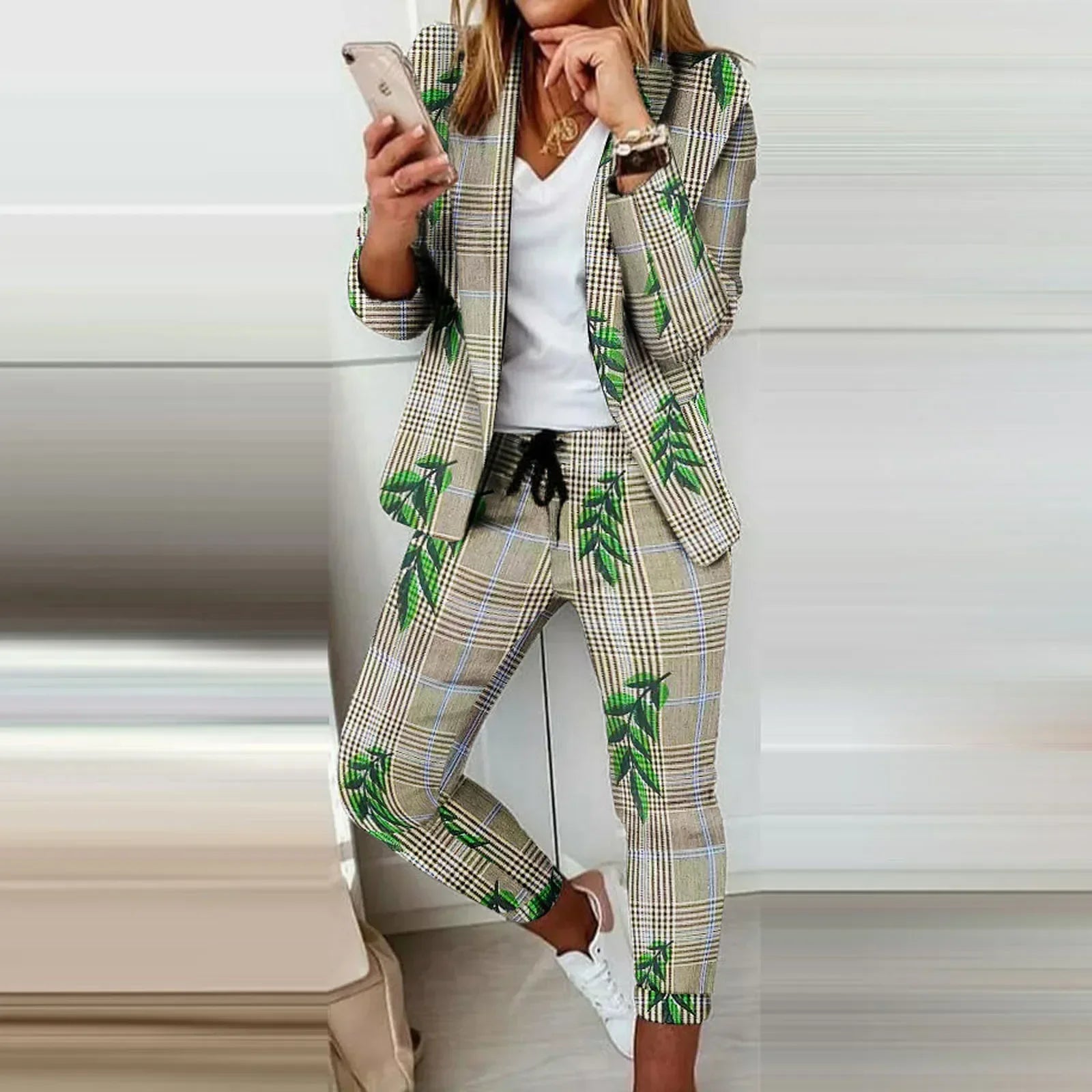 2026 Women's Formal Two Pieces Office Suit Sets Slim Blazer and Pants with Pocket Lapel Women Suits Office Sets 2PCS Tracksuit