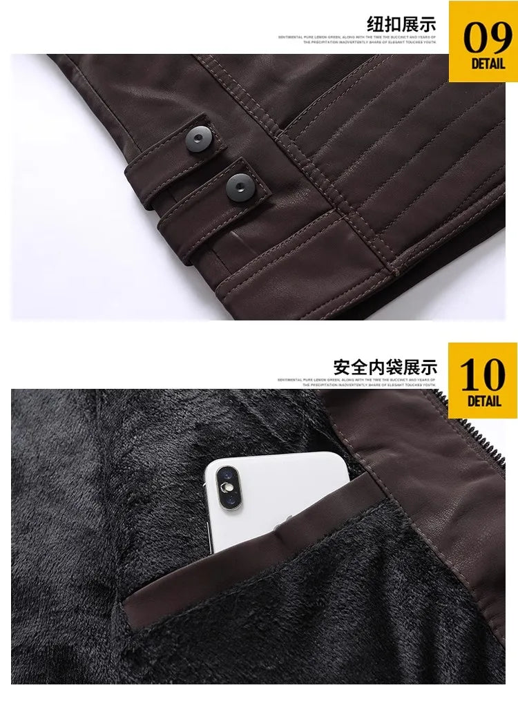 New Pilot Jackets Men's PU Jacket Fashion Casual Stand Collar Motorcycle Coats Trend Men Embroider Windbreak Warm Leather Jacket