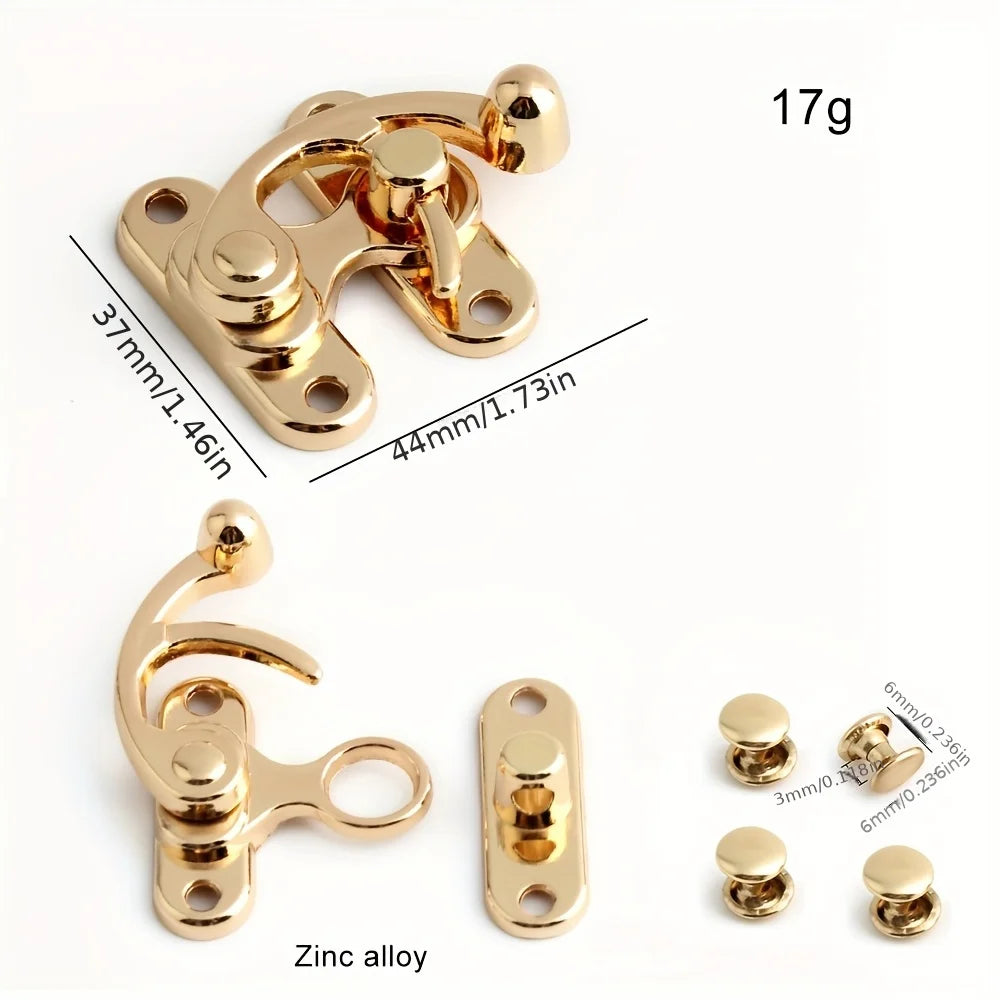 2PCS Metal Bag Horn Hook Lock Antique Tin Box Jewelry Box Decorative Buckle Lock Hook With Screws DIY Wallet Making