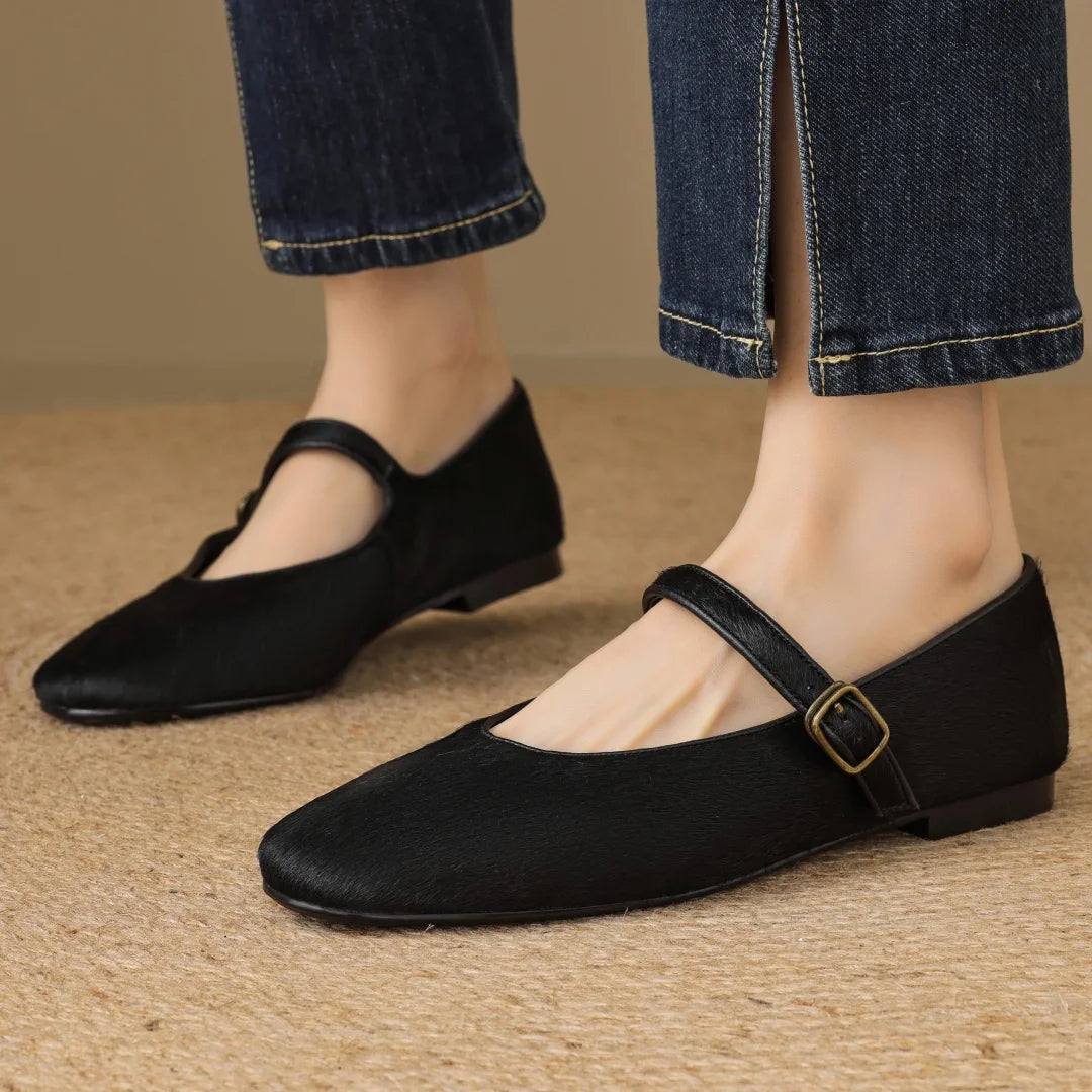 Plus size 34-43 women's leopard horsehair slip-on Mary Jane flats round toe casual female slim daily ballerinas shoes for woman