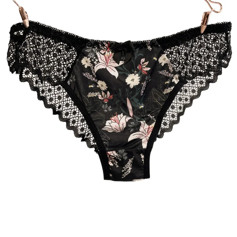 Floral Embroidery Lace Panties Women Briefs Sexy Hollow Out Bow Lingerie Female Underwear Ladies Breathable Underpants