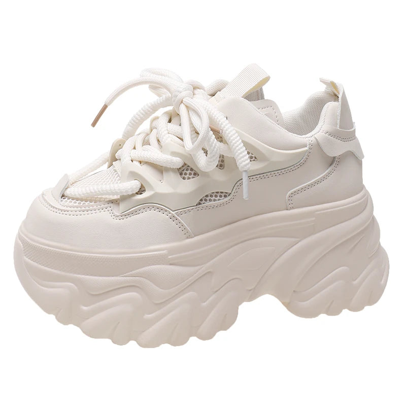 Women Platform Casual Breathable Mesh Shoes 2025 New Summer Chunky Sneakers 8.5CM Wedges Hidden Heels Hollow Leisure Shoes Woman
