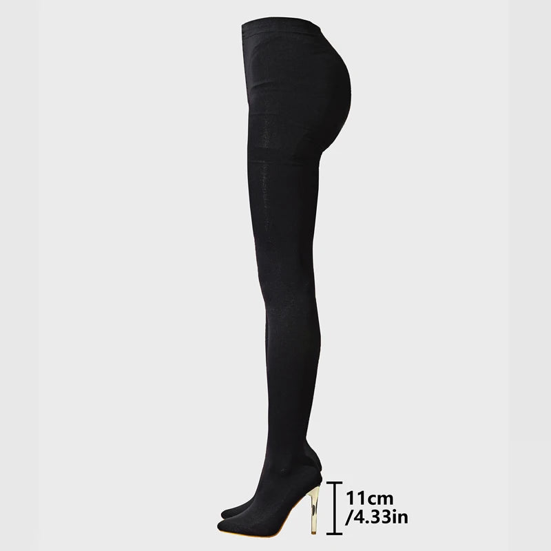 Aneikeh Sexy Stretch Fabric Over The Knee Boots Women Fashion Pantyhos Street Thigh High Shoes Party Nightclub Stripper Heels