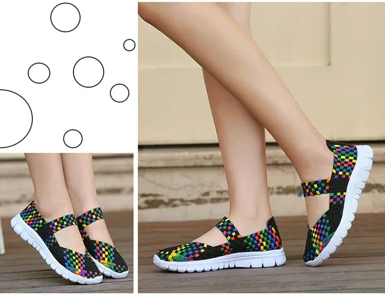 Plus Size Women Flat Shoes  Elastic Band Weave Shoes Women Comfort Flat Shoes Women Casual Loafers Zapatos De Mujer