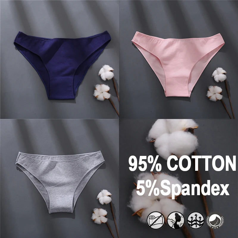 Women Sexy Cotton Panties Solid Color Underwear Simple Style Briefs Low Waist Breathable Panties Female Soft Intimates Lingerie