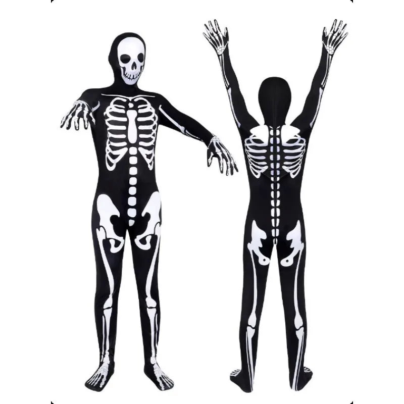 Scary Halloween Children /Adults Hooded Costume Scary Skeleton Grim Reaper Costume Boys Spooky Costumes Mardi Gras Party Costume