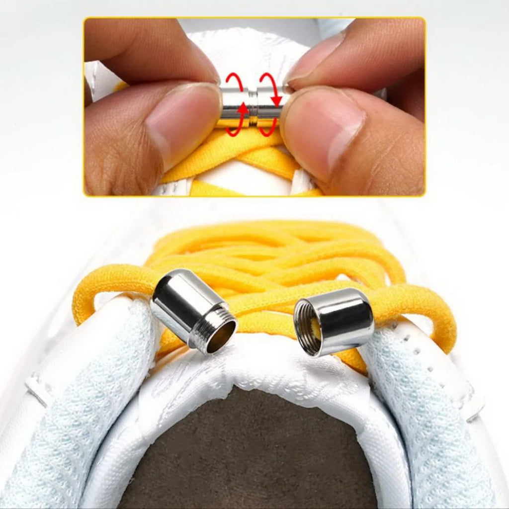 Tie-Free Elastic Shoelaces Semi-Round Lazy Laces with Metal Capsule Buckle for Easy And Secure Shoe Fastening
