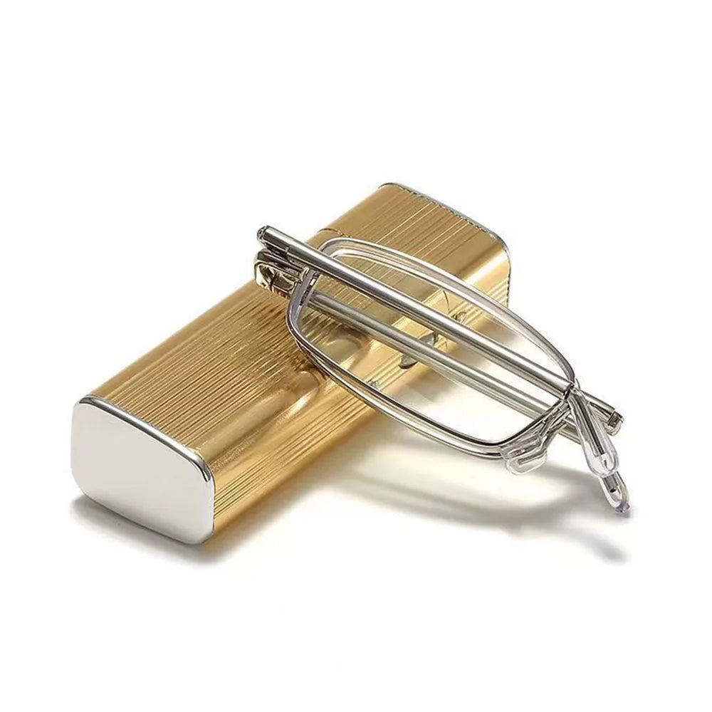 KLASSNUM Foldable Portable Mini Reading Glasses Men Luxury Aluminum Box Plus Reading Glasses Magnifing Lens +1.0+1.5+2.0 2.5 3.0